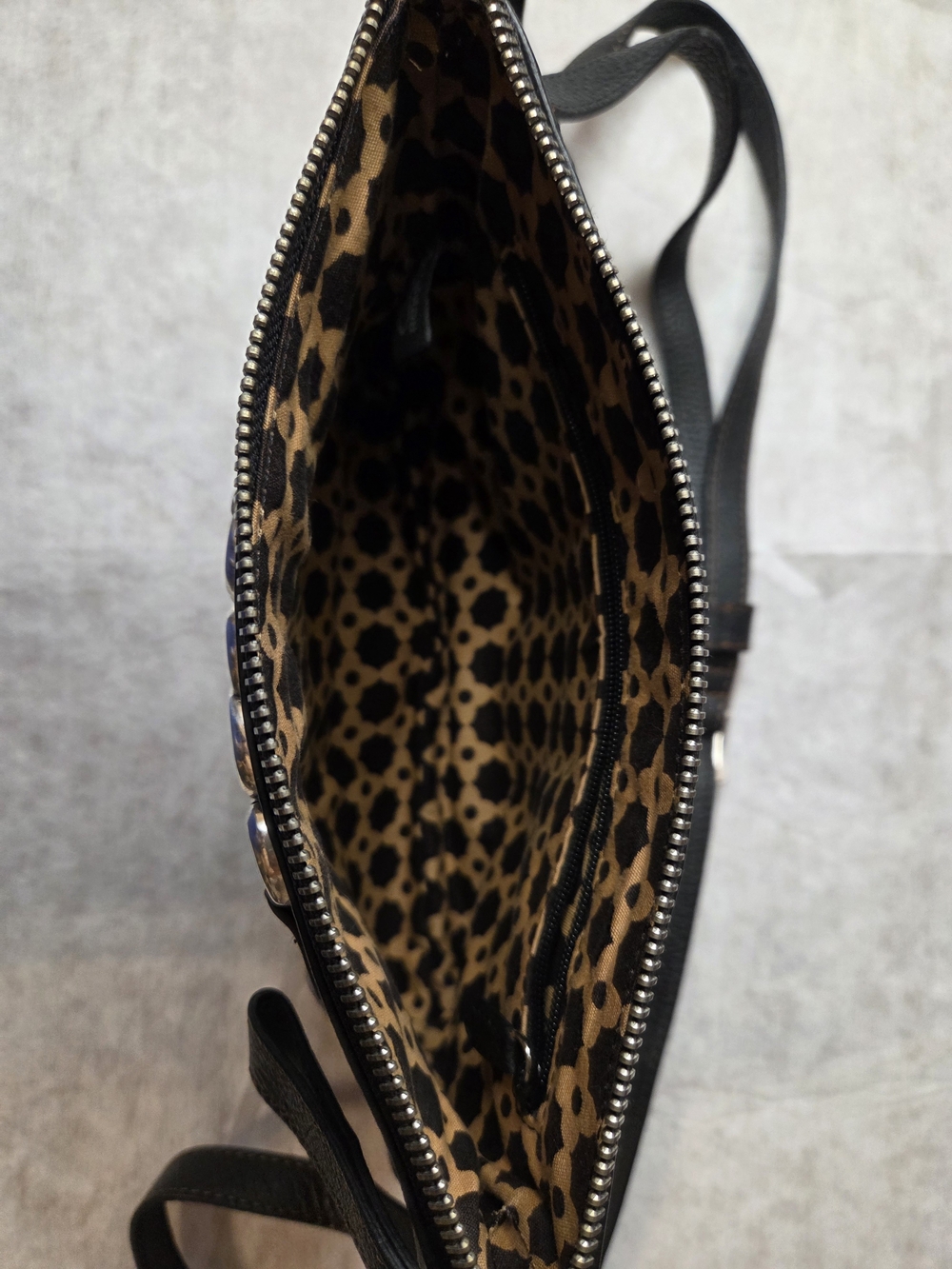 Brighton Black Leather Crossbody Bag with Brown Trim and Silver Accent - Picture 6 of 14